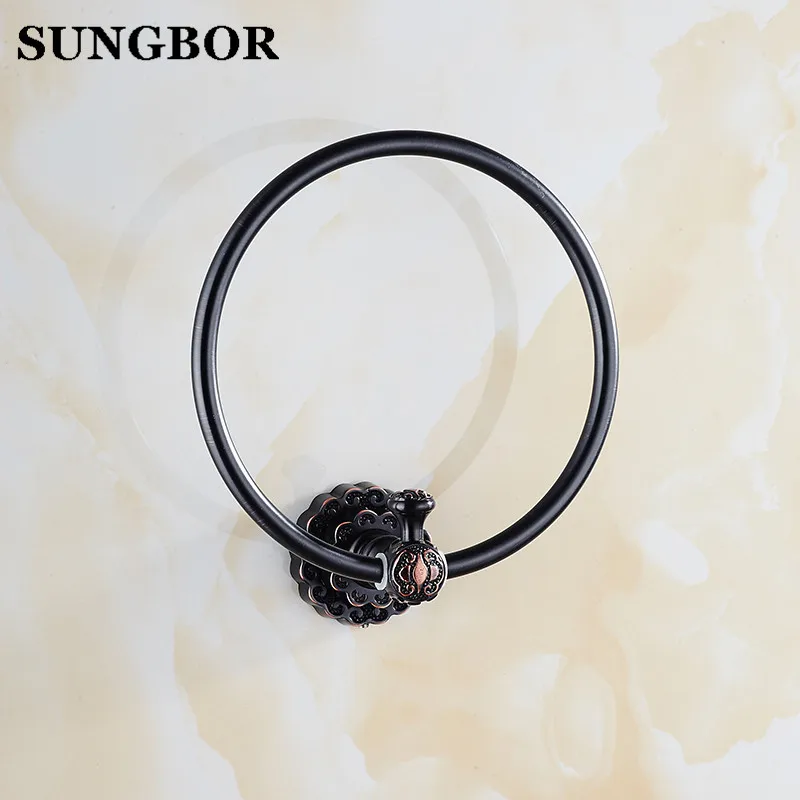 Двойные цветы серии резьба черные латунные кольца для полотенец аксессуары