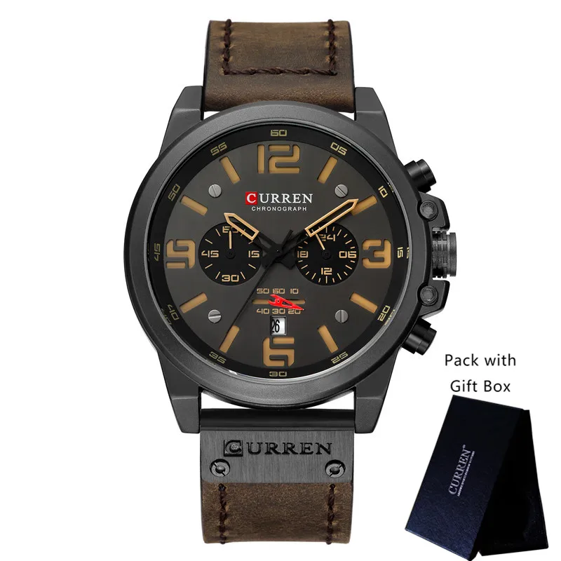 CU831402 with box Relogio masculino Curren Мужские часы Топ бренд класса люкс Хронограф водонепроницаемые спортивные мужские часы кожа военные новые наручные часы 8314 - Цвет: CU831402 with box