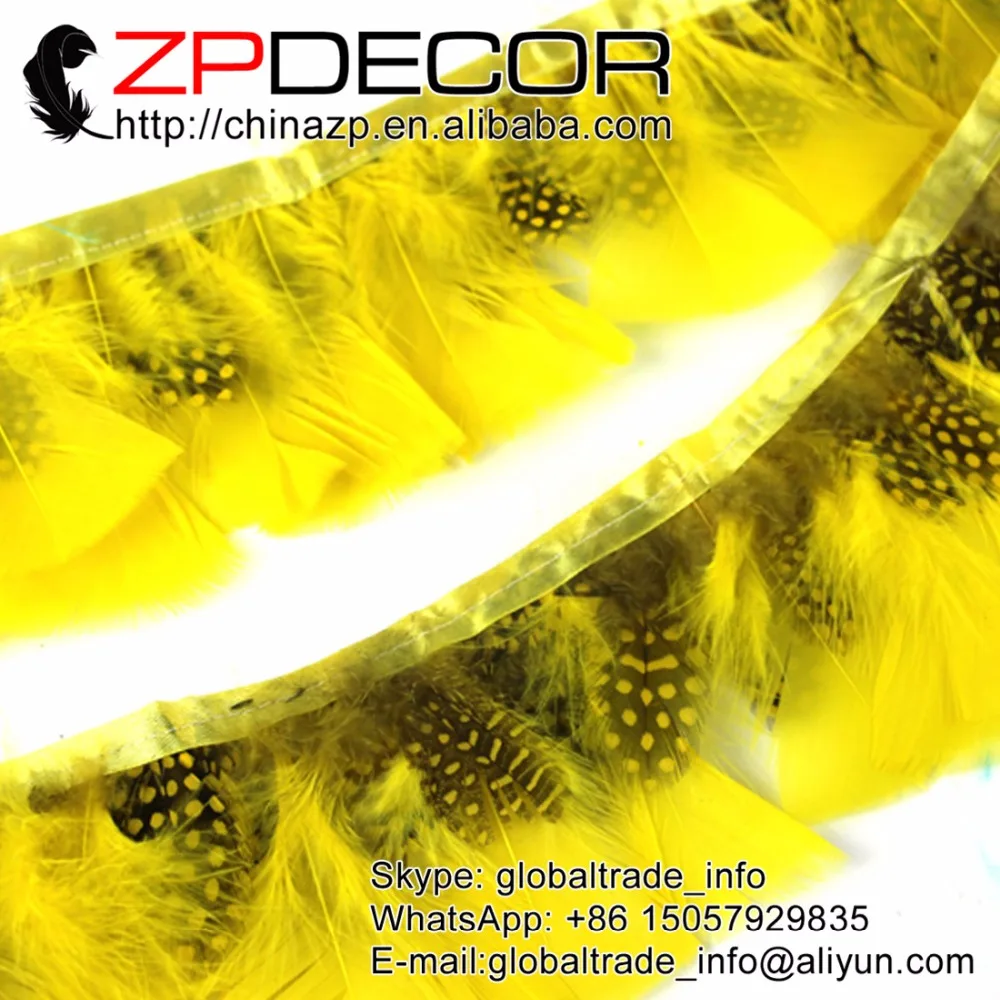 

ZPDECOR 10yards/lot 6cm(2-3inch) Prime Quality Dyed Yellow Turkey T-Base Plumage Feather Trim with Guinea Feathers