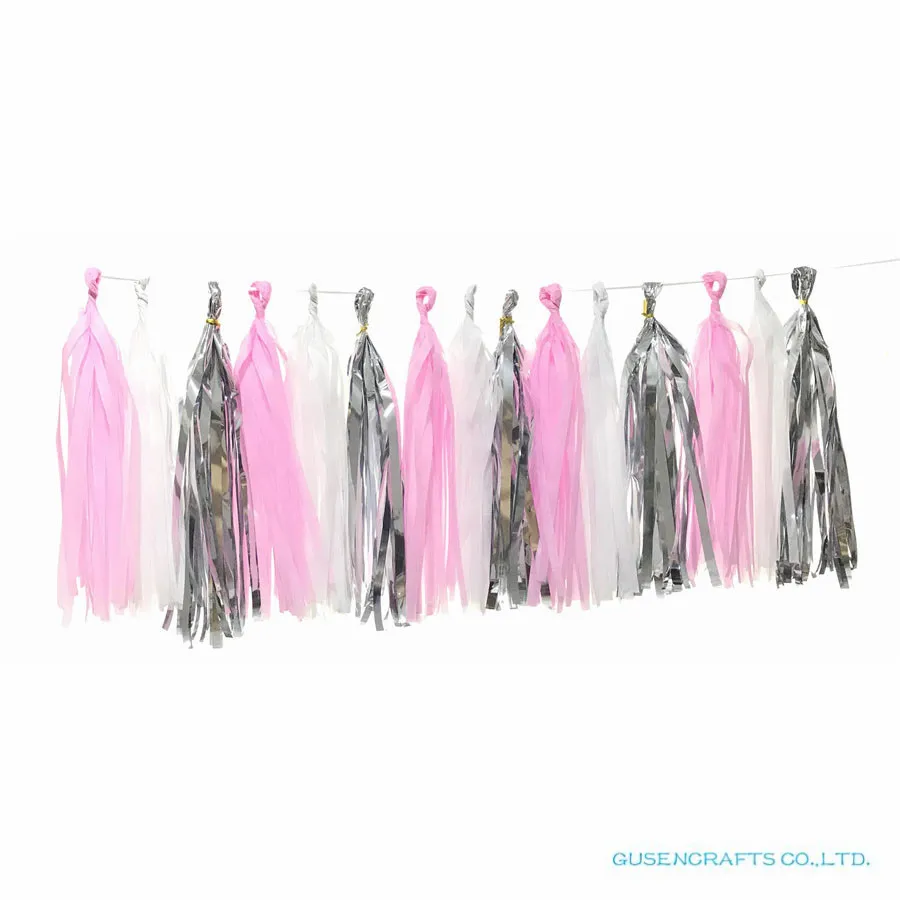 

Pink White Silver Tissue Paper Tassel Garland DIY Wedding Decorations Happy Birthday Decoration Event Pack Decoration