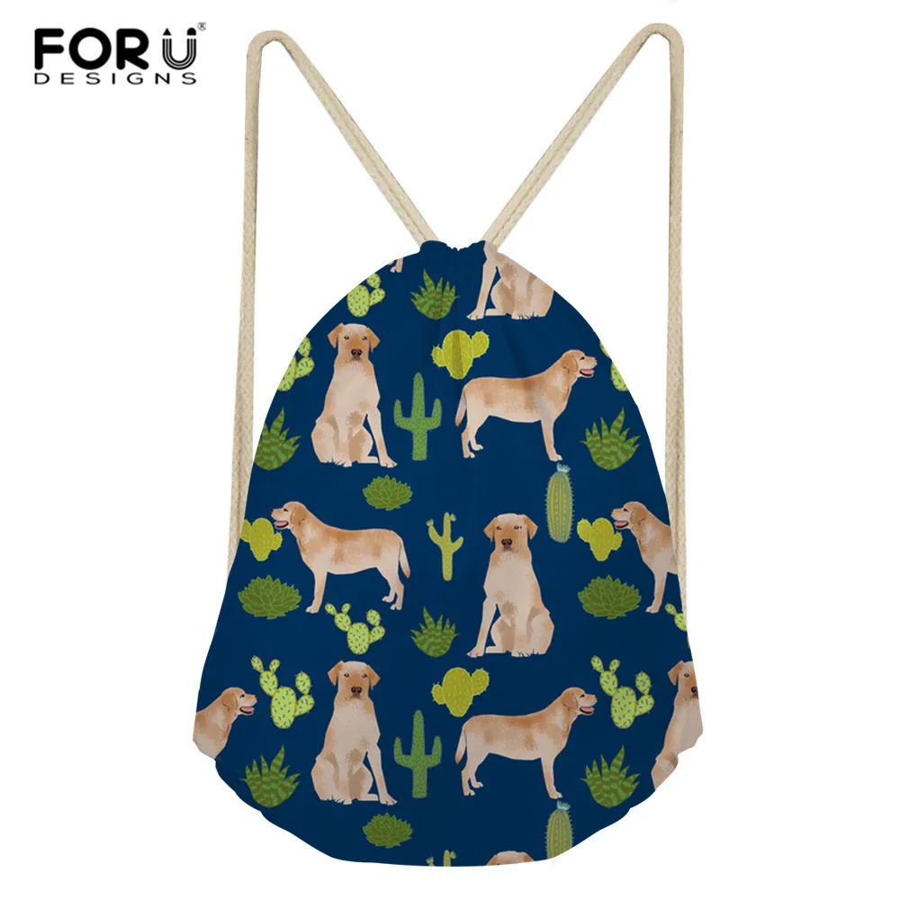 

FORUDESIGNS Labrador Flowers Dog School Drawstring Book Bag Women Daily Casual Girl's Lightweight Knapsack Drawstring Bags Kids