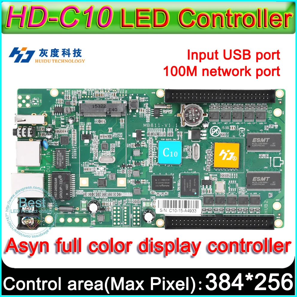 HD-C10 Full color Asyn LED display control card, P3 P4 P5 P6 P8 P10 LED display controller, 384x320 Pixel, On board Flash  4GB
