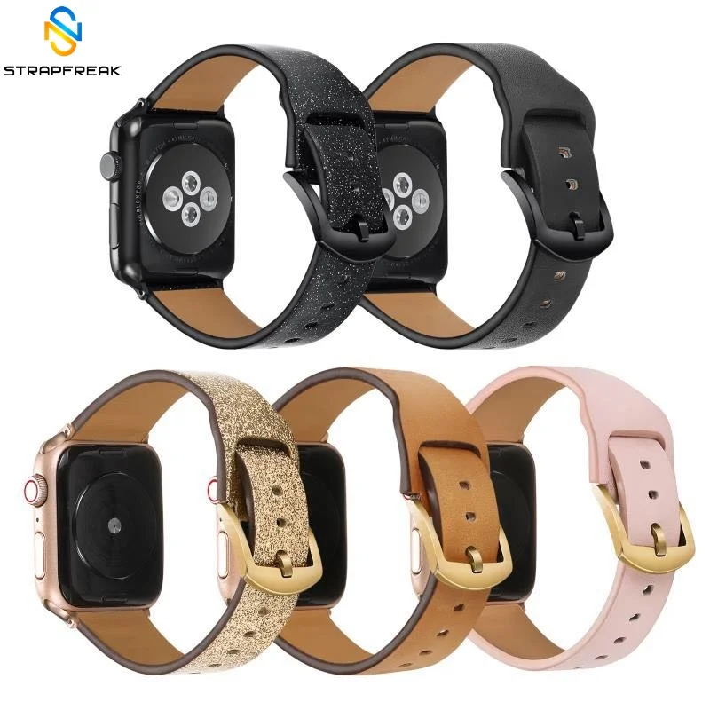 Ремешок для часов из натуральной кожи Apple Watch Series 4 3 2 1 золотой черный браслет с