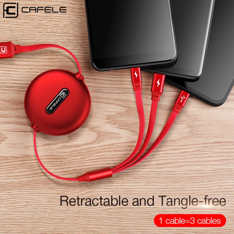 Выдвижной USB-кабель Cafele 3 в 1 кабель Micro USB Type-C для iPhone X 3A быстрой зарядки Huawei Samsung