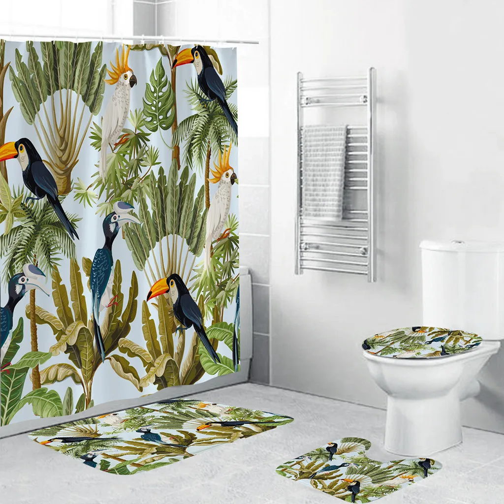 4 шт. набор ковров для ванной комнаты с занавесками нескользящий унитаз полиэстер