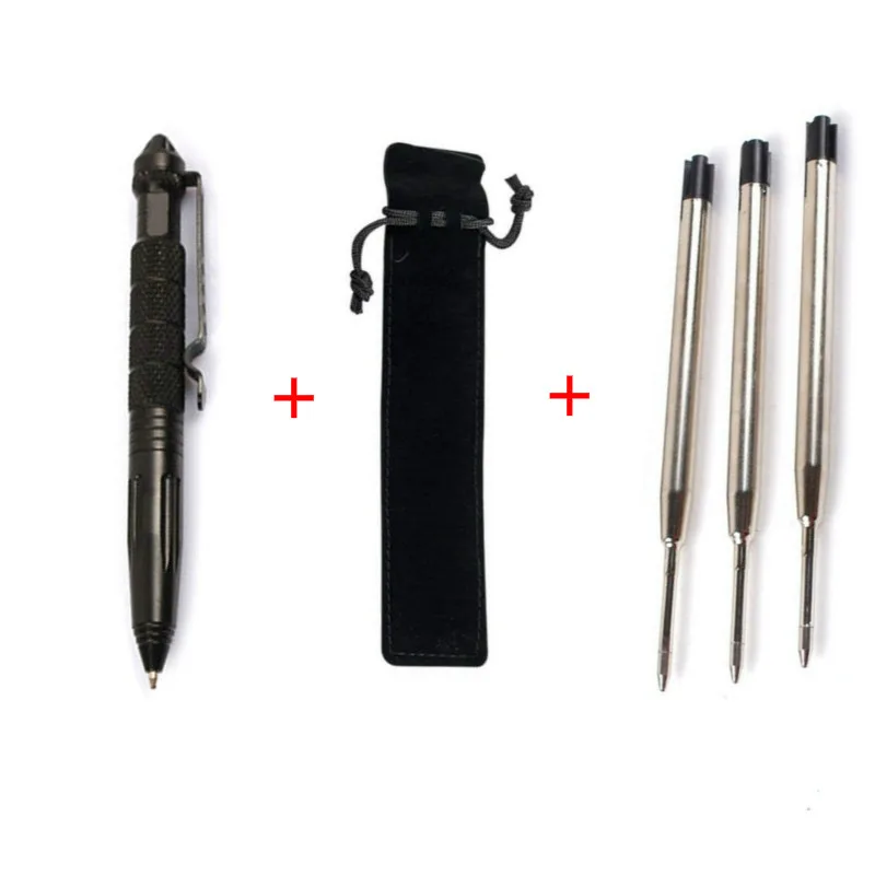 High quality defensive tactical pen self-defense pen multi-function aviation aluminum alloy non-slip portable camping ball pen - Цвет: Черный