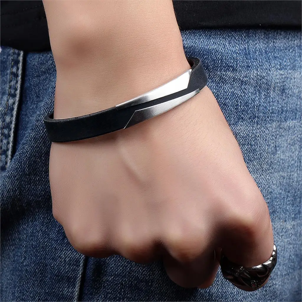 Силиконовые Для Мужчин's Нержавеющая сталь пряжки Браслеты уникальный Резка