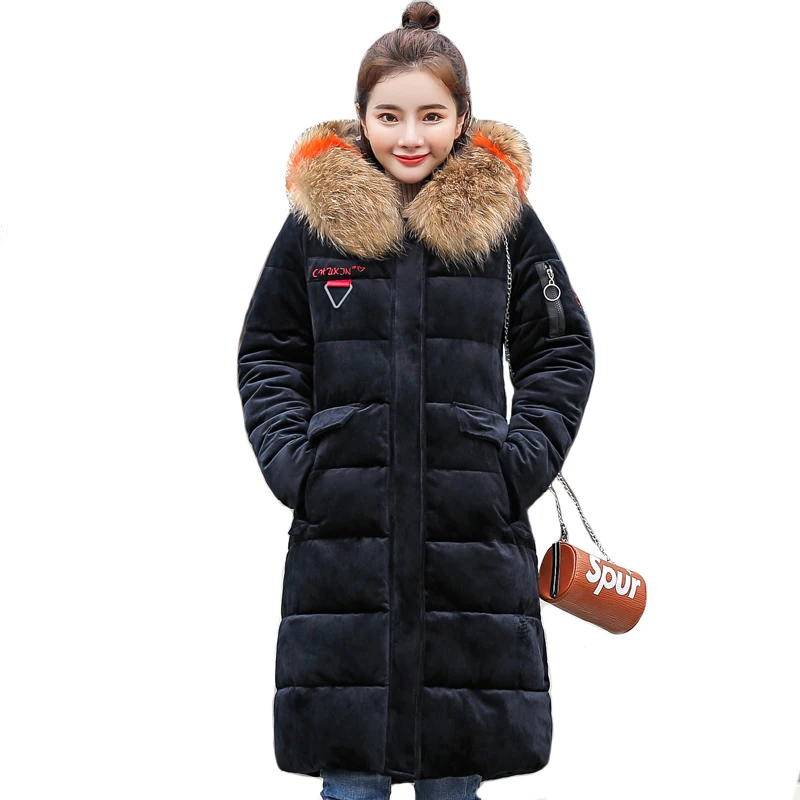 2019 Новая модная теплая Утепленная зимняя куртка женская с меховым капюшоном