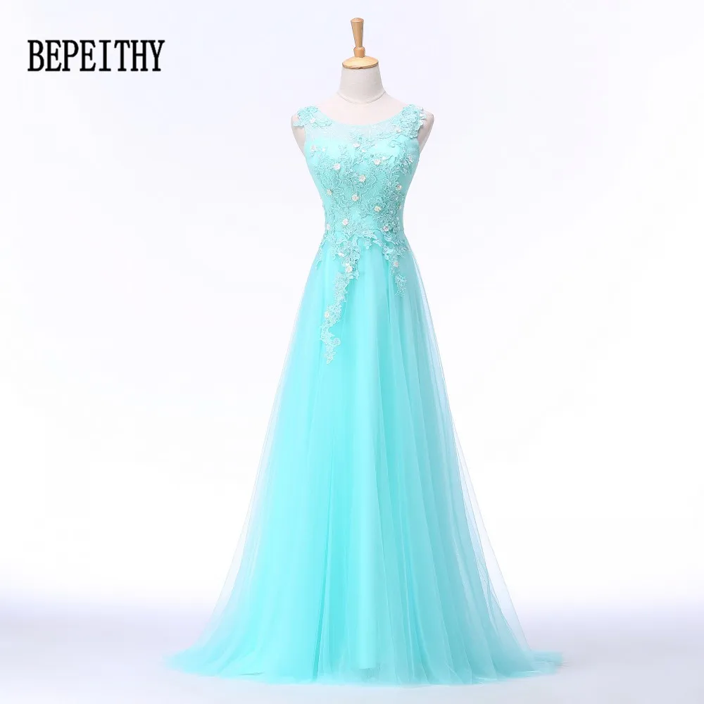 BEPEITHY Новое поступление длинное вечернее платье бусины в форме цветов Vestido Longo тюлевые аппликации кружево длинное вечернее платье