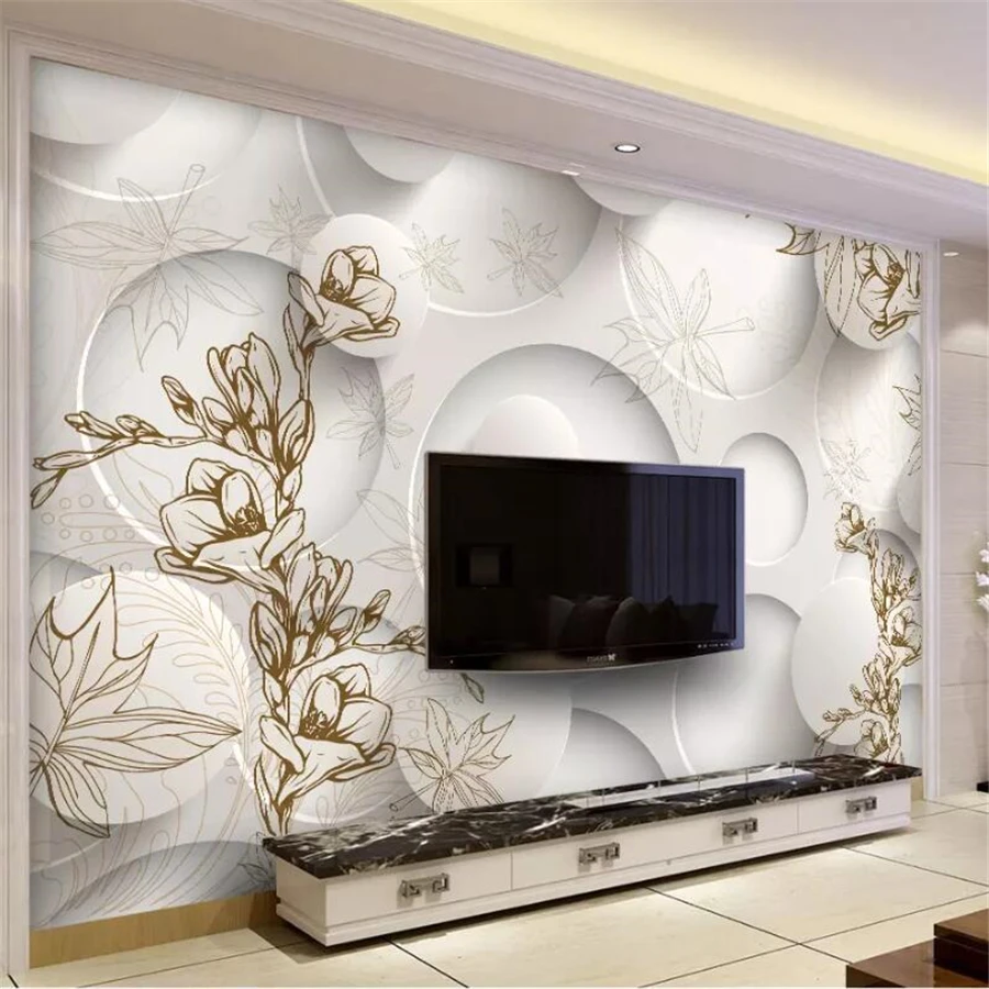 

wellyu Custom Wallpaper 3d Large Mural обои Retro Line Drawing Magnolia Maple Leaf Living Room 3d TV Background Wall paper mural