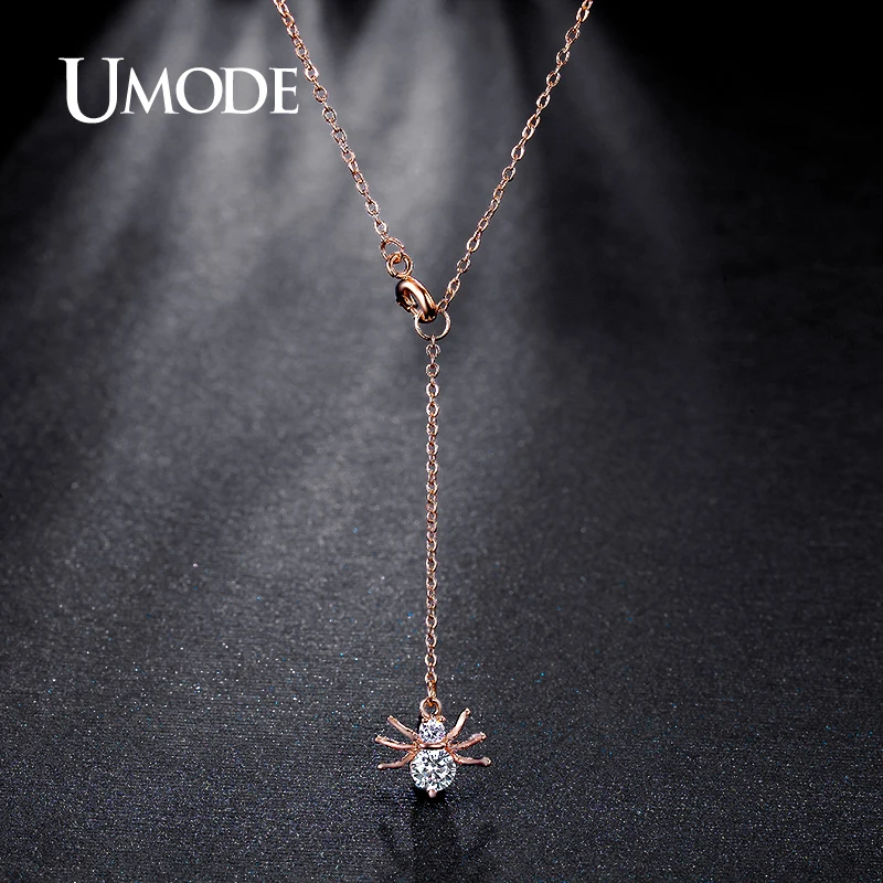 Женское Ожерелье в форме паука UMODE розовое золото с подвеской из фианита