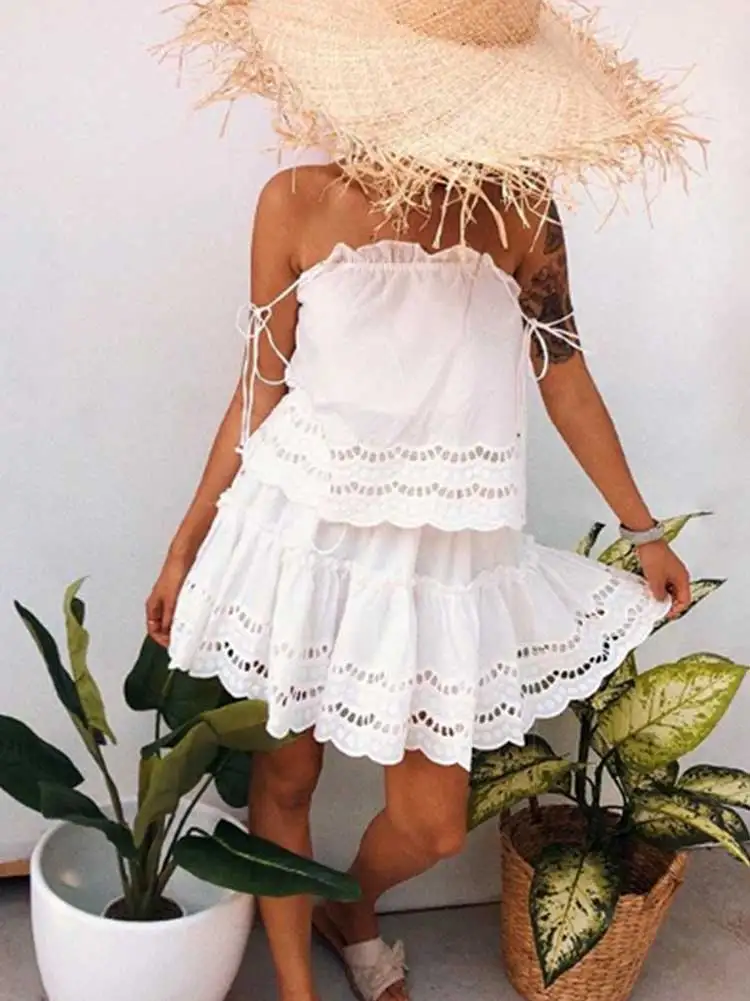 Богемный Вдохновленный комплект из 2 предметов белое летнее платье Морская