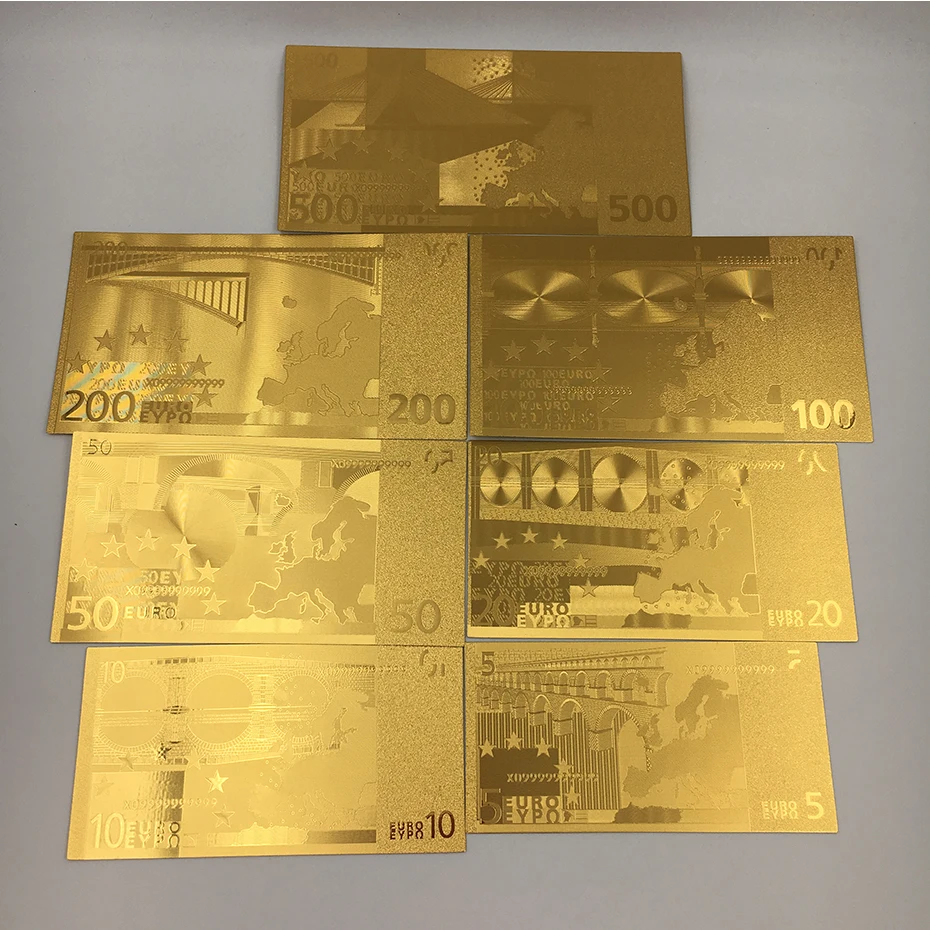 PET Материал евро 50 банкнота ближнего света в центре сообщений течение 24K gold для