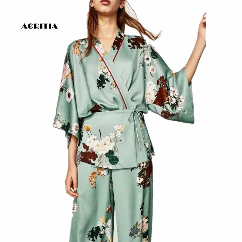 Женский костюм двойка с цветочным принтом топ рукавом 2019 и брюки|two piece set women|piece