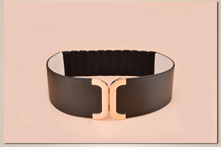 Brief Black PU Leather Belts Very Wide Elastic Belt For Women Winter Coat Interl Cummerbunds SO0116