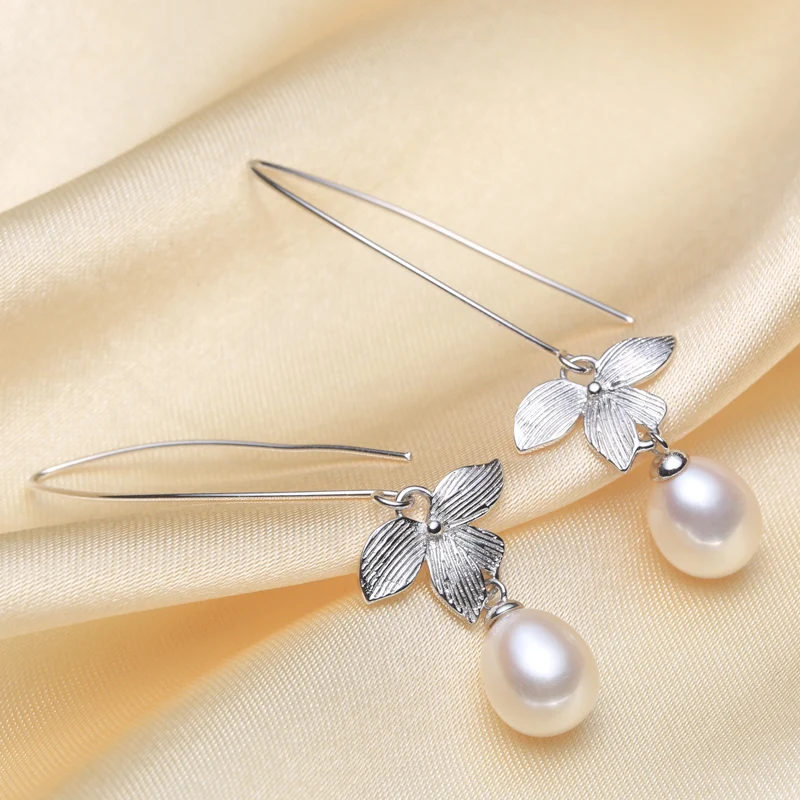 Вечные свадебные женские серьги-капельки из натурального жемчуга 925 пробы |