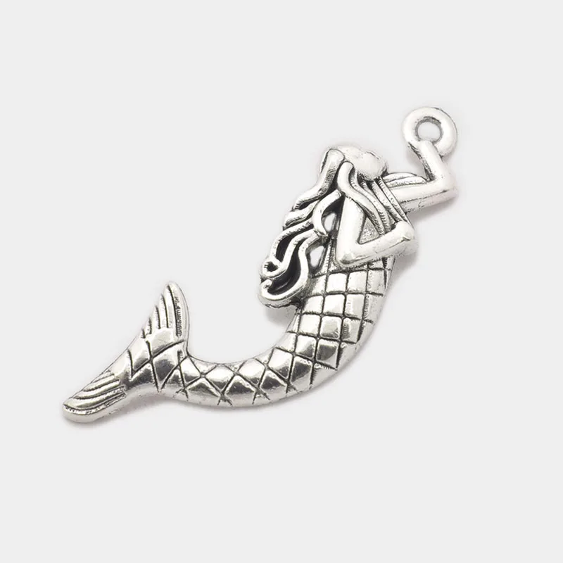 

90pcs Small mermaids charm pendants 35.5*9.2mm antique silver Handmade Jewelry Making earrings bracelet necklace keychain DIY