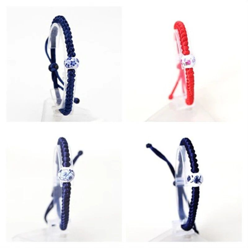 Синий и белый фарфоровый керамический браслет из бисера плетеный ручной работы с