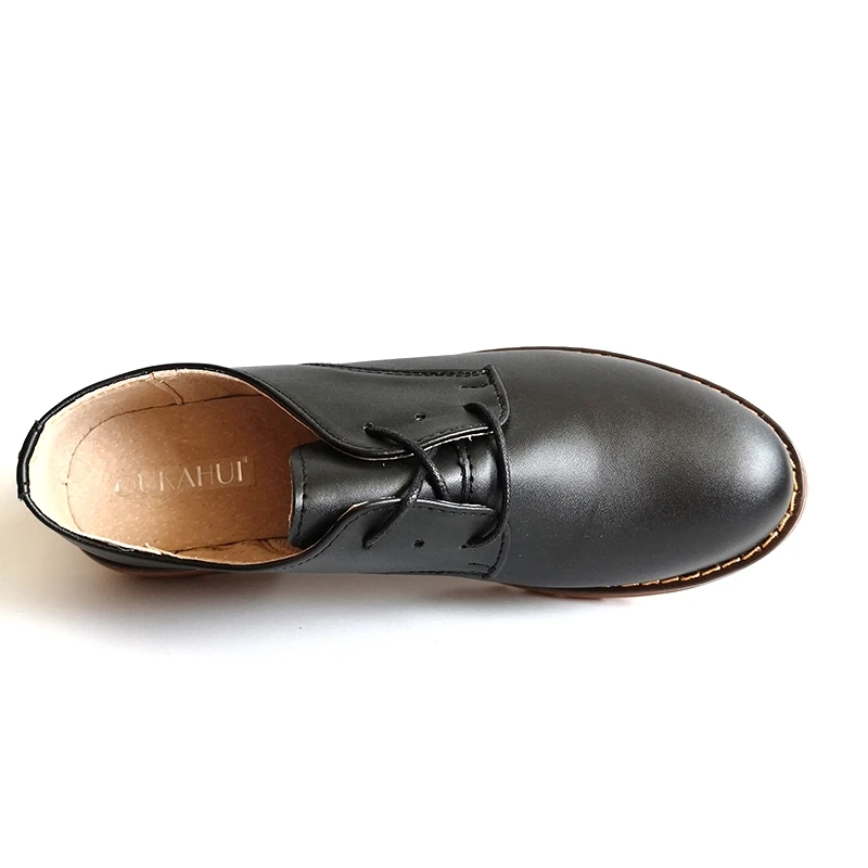 Женские кожаные туфли oukahui повседневные из спилка на низком квадратном каблуке 3