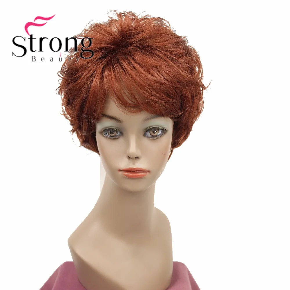 StrongBeauty короткий парик из натуральных волн медный красный полный синтетический парик цвета на выбор