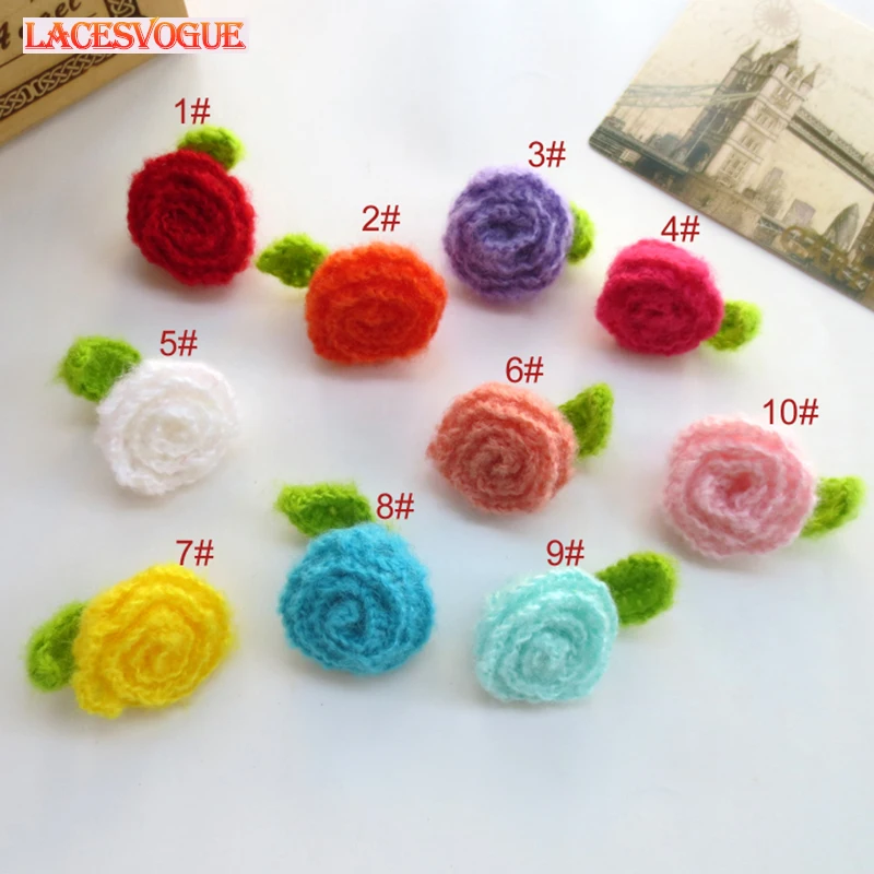 

30PCS/lot 4.5cm Handmade Yarn Crochet Knitted Flower Applique Patchwork DIY Needlework Sewing Accessories Cloth paste 481