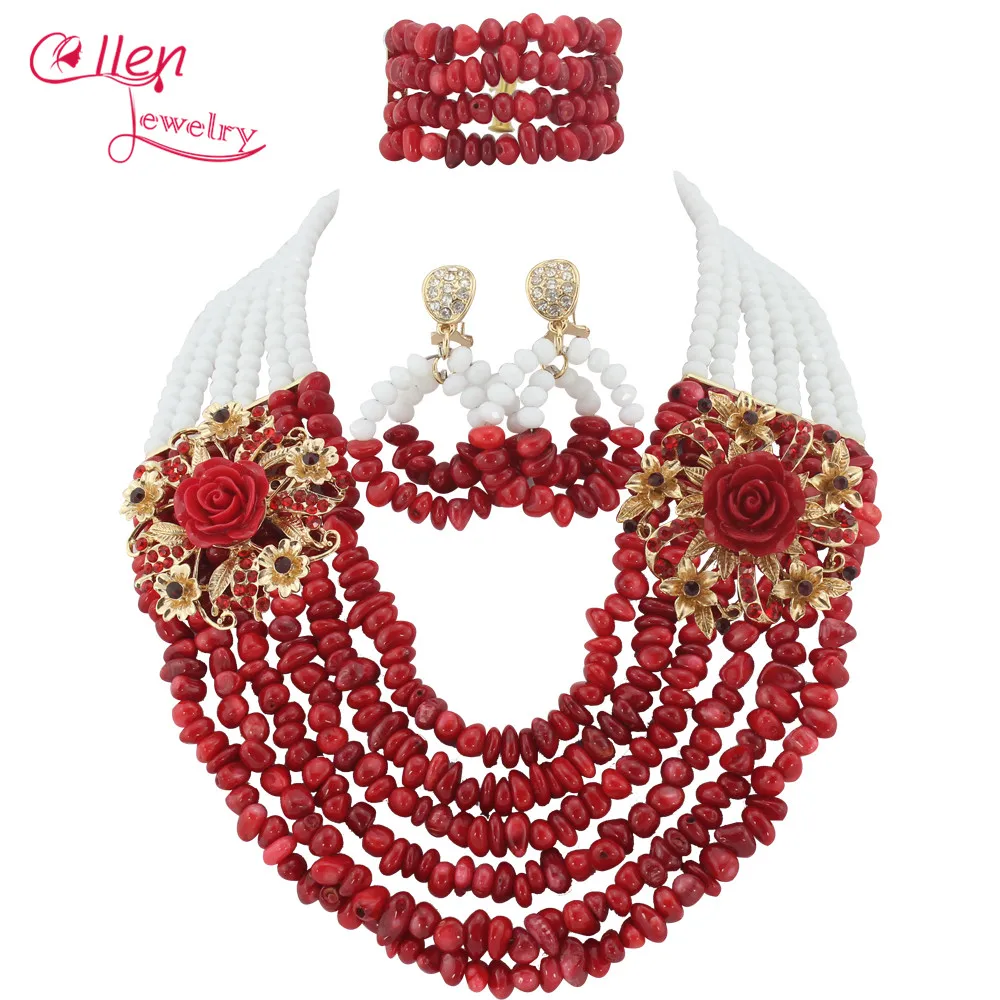 

African Coral Jewelry Sets Coral Beads Necklace Set Nigerian African Wedding Beads Jewelry Sets W7932