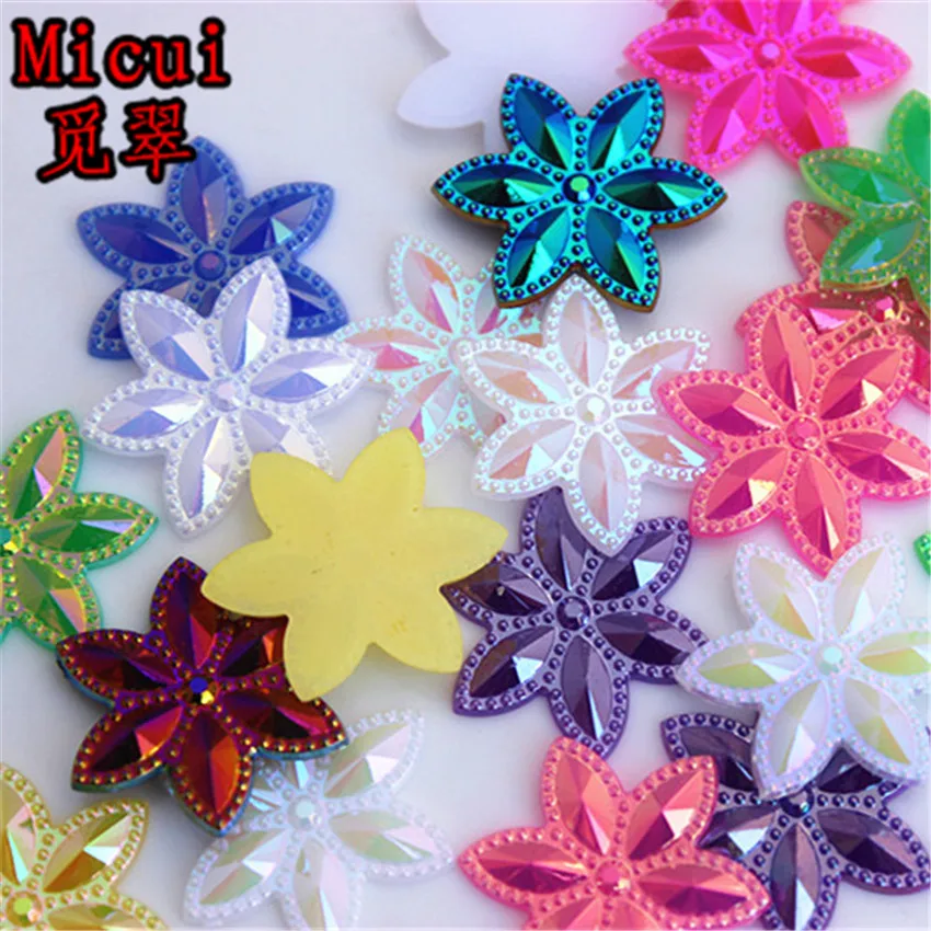 Micui 50pcs 23.6mm AB color Horse eye flower Acrylic rhinestone Flat back Art Supply Decoration Charm Craft DIY no hole ZZ113 | Дом и сад