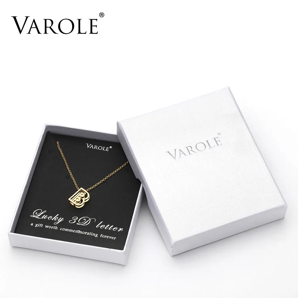 VAROLE 16 дюймов ожерелья-цепочки и подвески для женщин 3D матовая отделка A-Z БУКВЕННОЕ колье с буквами алфавита ювелирные изделия из нержавеющей стали с подарочной коробкой - Окраска металла: B with Box