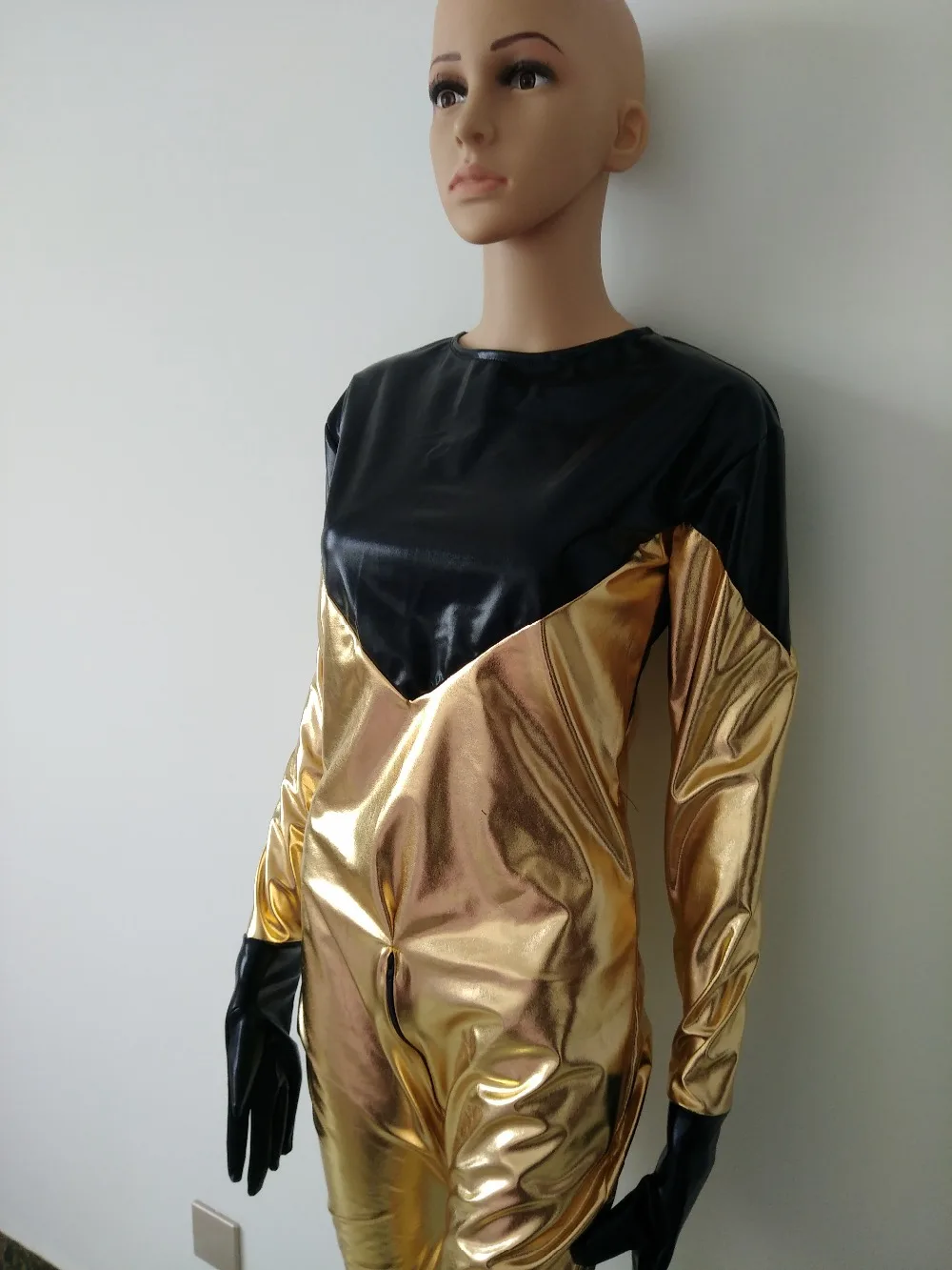 Соблазнительный черный с золотым цветом высококачественный металлик Zentai Catsuit