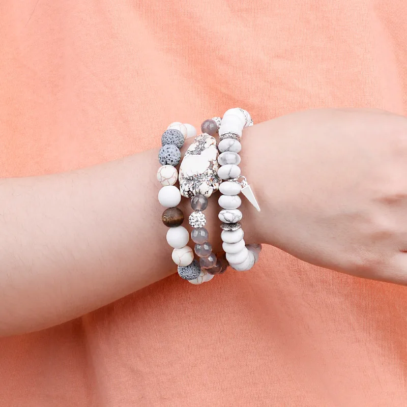 Браслеты BOJIU 3 шт./компл. из натурального камня для женщин Boho Howlite лава рок