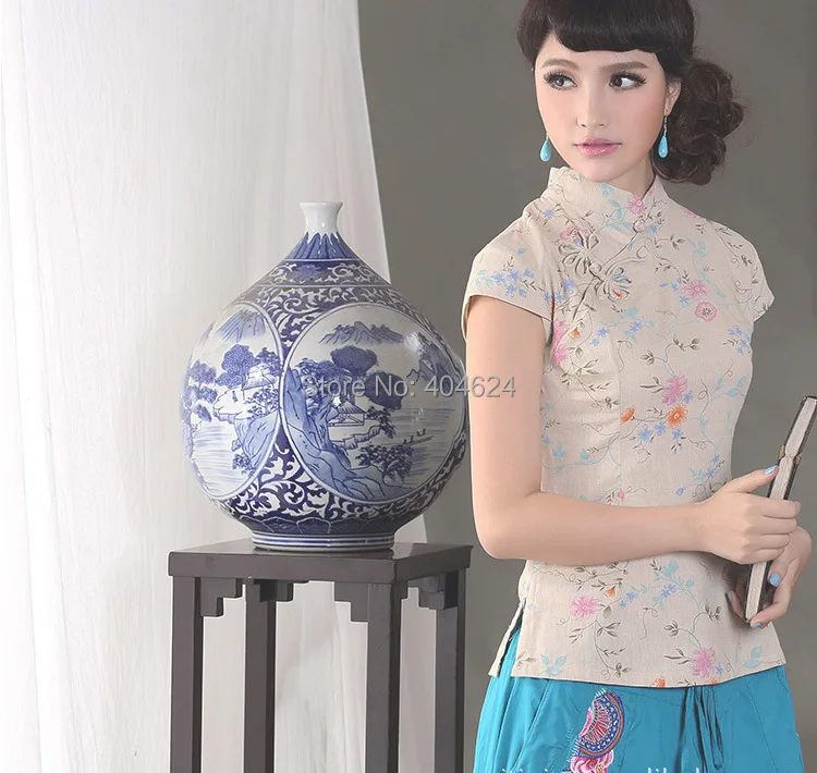 2015 короткий ципао/блузка лето китайский винтажный приталенный ципао женщины