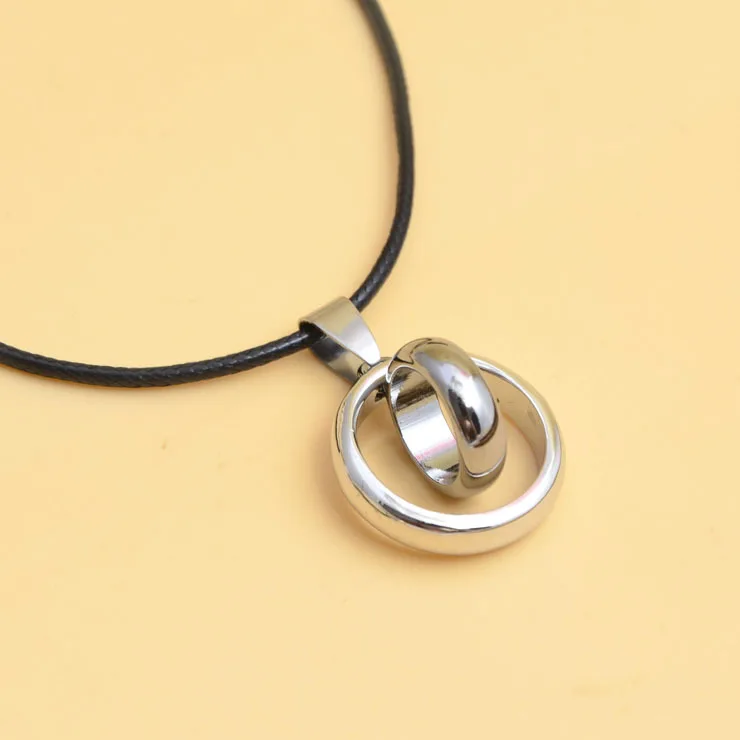 New Unique Double Circles Leather Rope Necklaces Men Vintage Black Pendant Male Jewelry Colar De Couro | Украшения и аксессуары