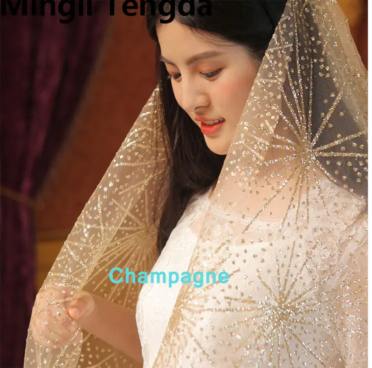 Mingli Tengda же вибрато вуаль Винтаж Champagne Gold мигает свадебные туфли Роскошные вуаль Bling звезд собор Veil