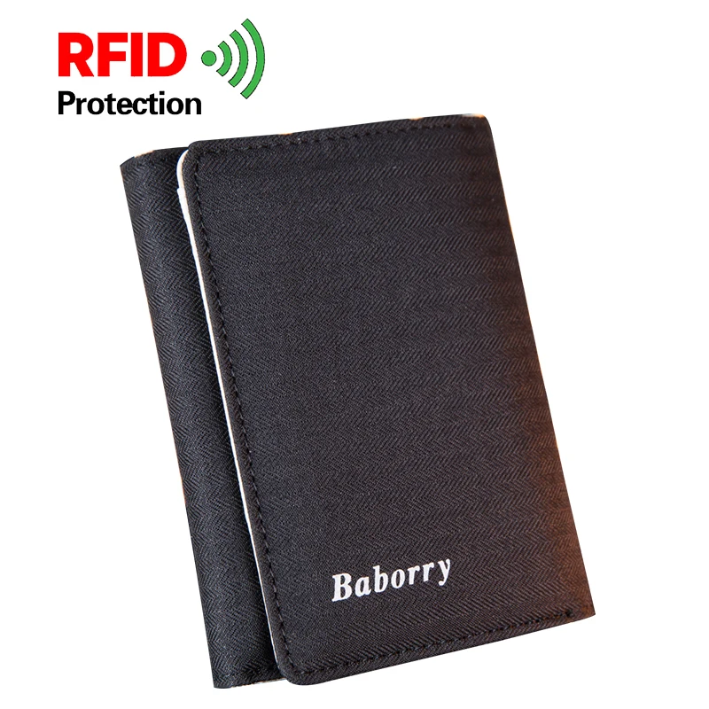 Повседневные мужские дизайнерские бумажники, Короткие холщовые RFID бумажники, тройной вертикальный однотонный цветной держатель для карт и фотографий, отделение для монет с застежкой