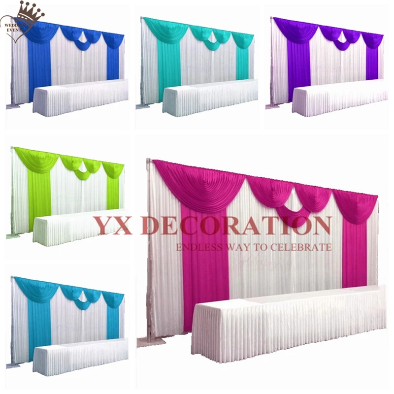 

White And Colors Wedding Ice Silk Wedding Backdrop Curtain With Top Valance Drpery Stage Background Photo Booth Decoration