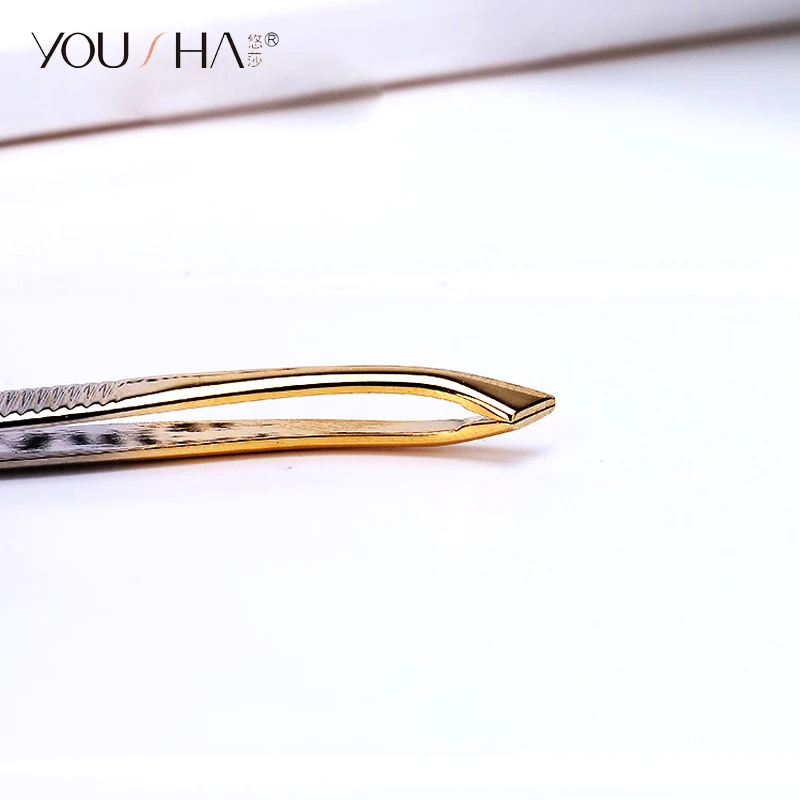 Пинцет YOUSHA для бровей золотистый скошенный пинцет изогнутый модный точный