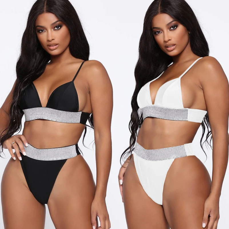 Женский купальный костюм 2 шт. стринги бикини купальник с высокой талией пуш ап