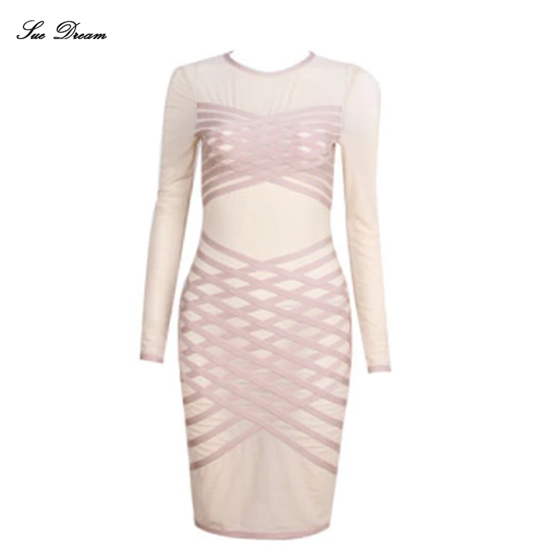 Новинка 2019 модное женское осеннее бежевое платье Сетчатое подиумное с длинным