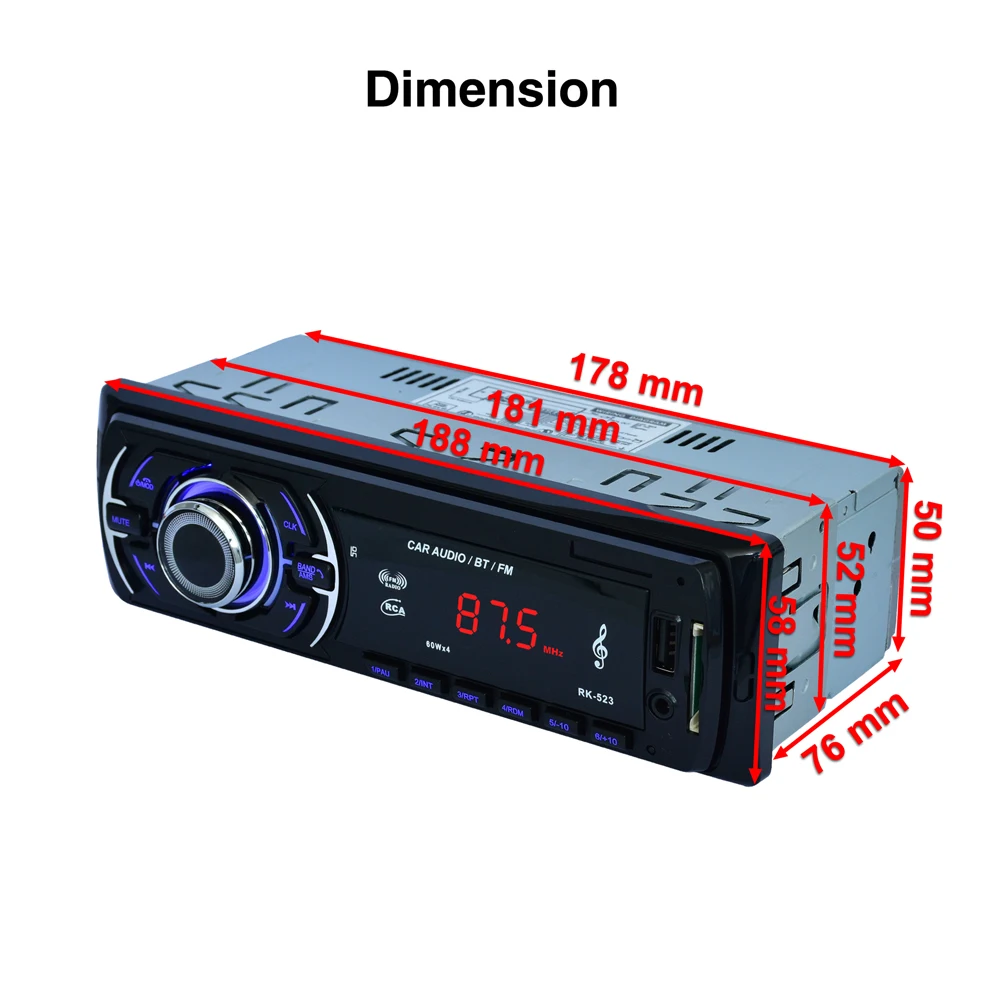 12V 4*60W Car Stereo Bluetooth Wireless Digital Media In Dash Receivers USB/SD/MMC MP3 Player FM Radio With Remote Control