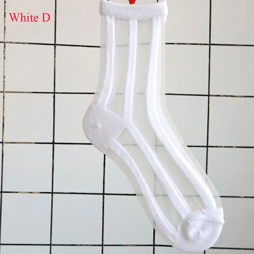 white D Женские Модные кружевные сетчатые носки, нейлоновые прозрачные эластичные тонкие носки до лодыжки, крутые женские носки - Цвет: white D