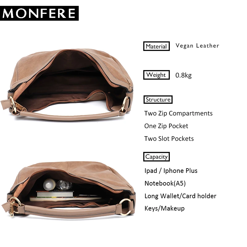 MONFERE Big Women Shoulder Bag Ladies Hand bags Female Hobo Sac 2019 Girl Pu Leather Purse Fashion Chain Shoulder&ampCross body | Багаж и