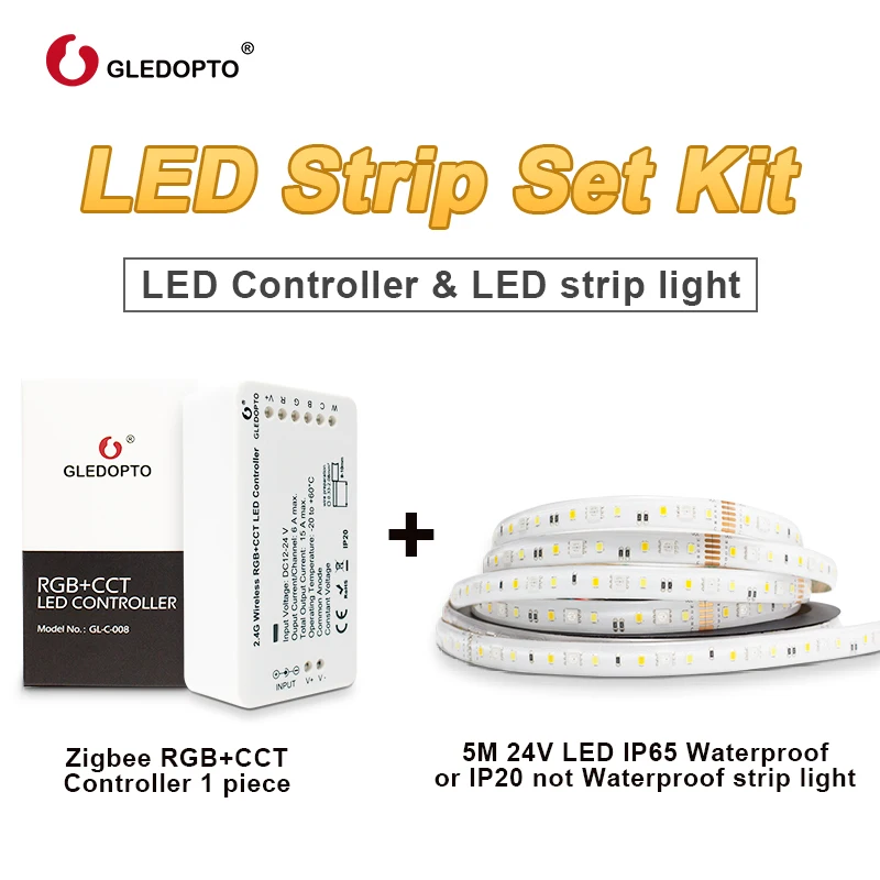 Набор смарт-светодиодных лент zigbee Zll link, rgb+ cct, контроллер ZIGBEE для RGB+ CCT, водонепроницаемый светильник для лент, работающий с alexa smartthing
