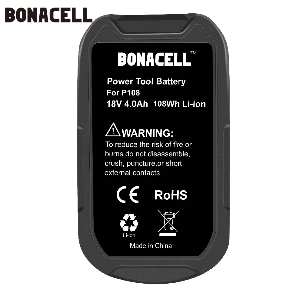Bonacell 18V 4000mAh Li Ion P108 P 108 аккумуляторная батарея для Ryobi батареи RB18L40 P2000 P310 BIW180