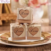 fengrise 50pcs wedding favor boxes for guests kraft box with rustic burlap twine boxes sweets wedding decoration supply gift box