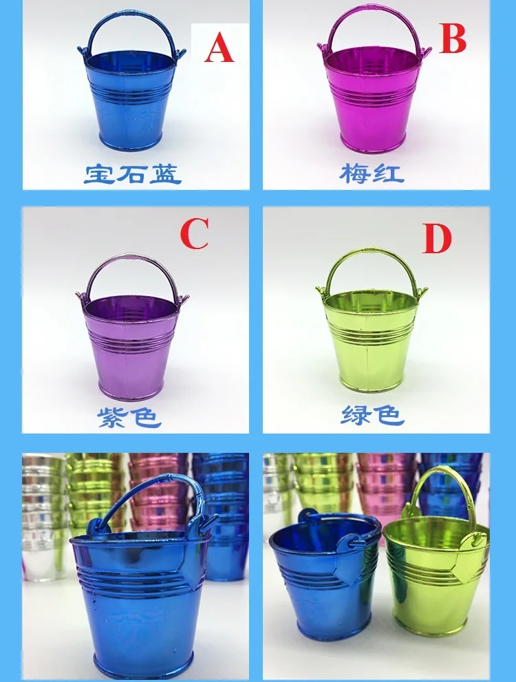 100 шт. пластиковые свадебные вечеринки душа подарок в горшках мини-маленькие смешанные красочные ведра для конфет и шоколада с покрытием вакуумом.