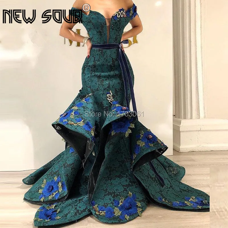 Женское вечернее платье с кружевной аппликацией Arabic Couture зеленое для выпускного