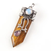 fyjs unique silver plated flower knights sword pendant with natural tiger eye stone jewelry