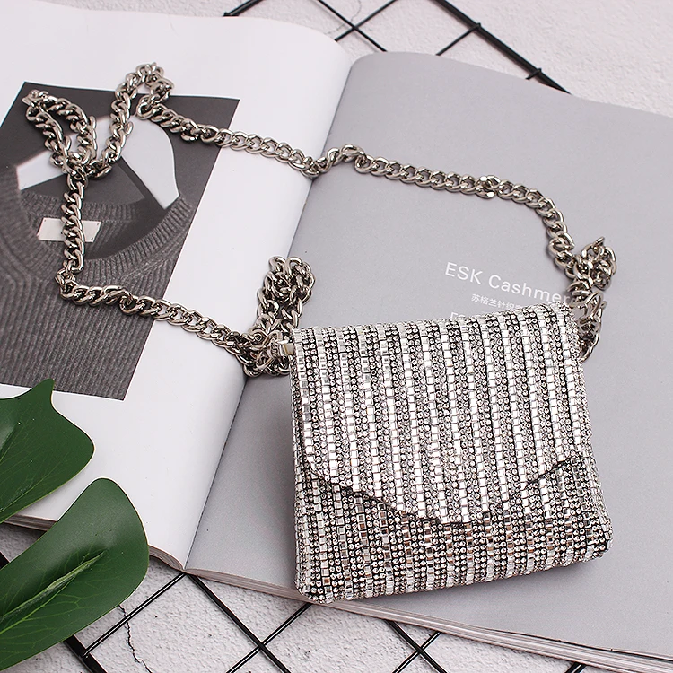 Bling Mini Fanny Pack Fashion Rhinestone Waist Belts With Bag Elegant Ladies Street Long Chain Crossbody Money Fanny Bags