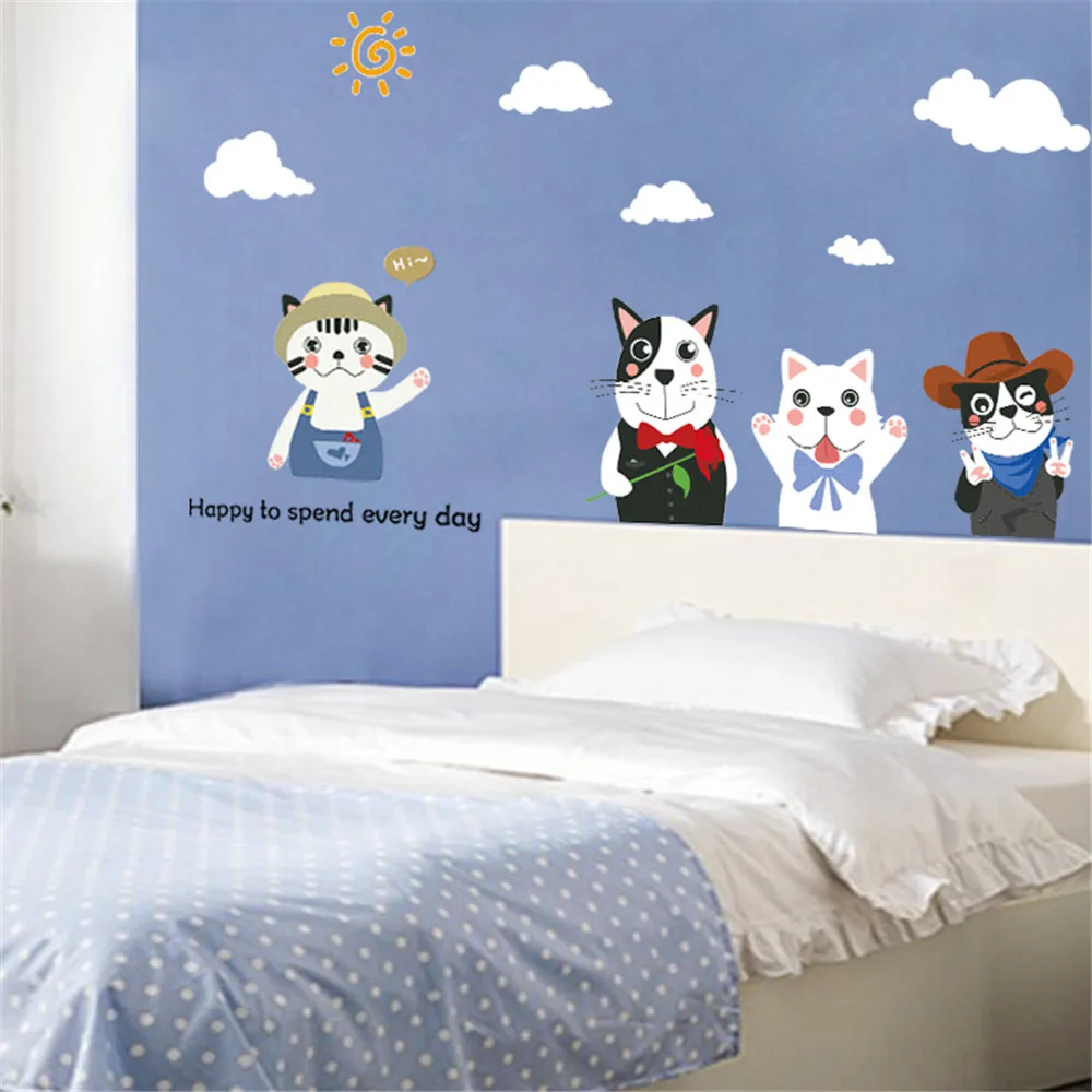 Модная мультяшная ручная роспись щенок Наклейка на стену шляпа цветы милая