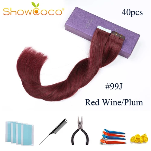 # 99J Showcoco Черная пятница, уток, человеческие волосы на ленте, 40 шт, аденсивные Реми прямые волосы 16-24 дюйма - Цвет: # 99J